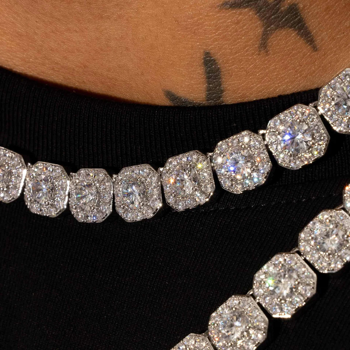 CHAINE 10MM TENNIS PLAQUE ARGENT