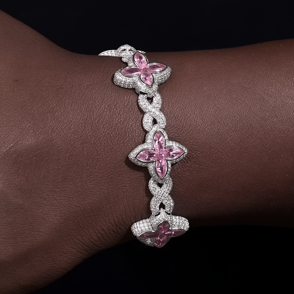 MOISSANITE BRACELET FERMOIR 4 FEUILLES